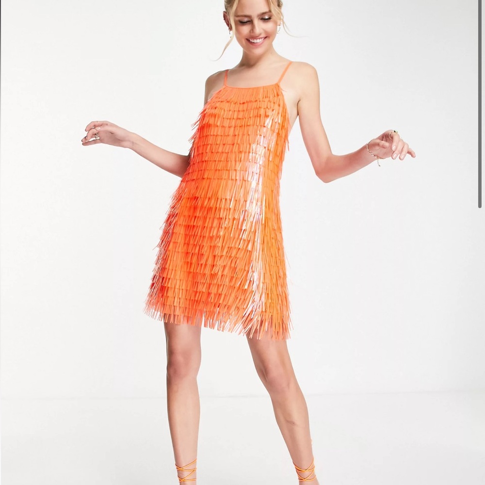 ASOS DESIGN Shard Sequin Strappy mini dress orange